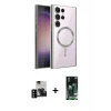MARSİLYAN™- Galaxy S23 Ultra Kılıf Nova Işık Özel Seri - Şeffaf 360 Full Body Arka Koruyucu + PVD Metal Kamera Lens - SH
