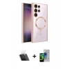 MARSİLYAN™- Galaxy S23 Ultra Kılıf Nova Işık Özel Seri - Siyah Durable Full Glue Curved Cam + Kamera Lens Koruma Cam - SF