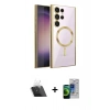 MARSİLYAN™- Galaxy S23 Ultra Kılıf Nova Işık Özel Seri - Siyah Durable Full Glue Curved Cam + Kamera Lens Koruma Cam - SF