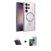 MARSİLYAN™- Galaxy S23 Ultra Kılıf Nova Işık Özel Seri - Siyah Durable Full Glue Curved Cam + Kamera Lens Koruma Cam - SF