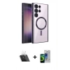 MARSİLYAN™- Galaxy S23 Ultra Kılıf Nova Işık Özel Seri - Siyah Durable Full Glue Curved Cam + Kamera Lens Koruma Cam - SF
