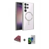 MARSİLYAN™- Galaxy S23 Ultra Kılıf Nova Işık Özel Seri - Siyah Durable Full Glue Curved Cam + Kırmızı Valdez Metal Kamera Lens