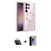MARSİLYAN™- Galaxy S23 Ultra Kılıf Nova Işık Özel Seri - Siyah Durable Full Glue Curved Hayalet Cam + Kamera Lens Koruma Cam - SF
