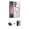 MARSİLYAN™- Galaxy S23 Ultra Kılıf Nova Işık Özel Seri - Siyah Durable Full Glue Curved Hayalet Cam + Kamera Lens Koruma Cam - SF