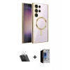 MARSİLYAN™- Galaxy S23 Ultra Kılıf Nova Işık Özel Seri - Siyah Durable Full Glue Curved Hayalet Cam + Kamera Lens Koruma Cam - SF