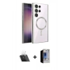 MARSİLYAN™- Galaxy S23 Ultra Kılıf Nova Işık Özel Seri - Siyah Durable Full Glue Curved Hayalet Cam + Kamera Lens Koruma Cam - SF