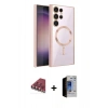 MARSİLYAN™- Galaxy S23 Ultra Kılıf Nova Işık Özel Seri - Siyah Durable Full Glue Curved Hayalet Cam + Kırmızı Valdez Metal Kamera Lens