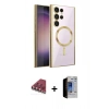 MARSİLYAN™- Galaxy S23 Ultra Kılıf Nova Işık Özel Seri - Siyah Durable Full Glue Curved Hayalet Cam + Kırmızı Valdez Metal Kamera Lens