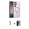 MARSİLYAN™- Galaxy S23 Ultra Kılıf Nova Işık Özel Seri - Siyah Durable Full Glue Curved Hayalet Cam + Metal Kamera Lens - KI