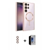 MARSİLYAN™- Galaxy S23 Ultra Kılıf Nova Işık Özel Seri - Siyah Durable Full Glue Curved Hayalet Cam + Metal Kamera Lens - KI