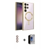 MARSİLYAN™- Galaxy S23 Ultra Kılıf Nova Işık Özel Seri - Siyah Durable Full Glue Curved Hayalet Cam + Metal Kamera Lens - KI