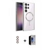 MARSİLYAN™- Galaxy S23 Ultra Kılıf Nova Işık Özel Seri - Siyah Durable Full Glue Curved Hayalet Cam + Metal Kamera Lens - KI