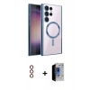 MARSİLYAN™- Galaxy S23 Ultra Kılıf Nova Işık Özel Seri - Siyah Durable Full Glue Curved Hayalet Cam + Metal Kamera Lens - KI