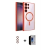MARSİLYAN™- Galaxy S23 Ultra Kılıf Nova Işık Özel Seri - Siyah Durable Full Glue Curved Hayalet Cam + Metal Kamera Lens - KI