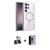 MARSİLYAN™- Galaxy S23 Ultra Kılıf Nova Işık Özel Seri - Siyah Durable Full Glue Curved Hayalet Cam + PVD Metal Kamera Lens - SH