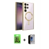 MARSİLYAN™- Galaxy S23 Ultra Kılıf Nova Işık Özel Seri - Siyah Durable Full Glue Curved Hayalet Cam + Raze Metal Kamera Lens - SH