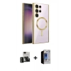 MARSİLYAN™- Galaxy S23 Ultra Kılıf Nova Işık Özel Seri - Siyah Durable Full Glue Curved Hayalet Cam + PVD Metal Kamera Lens - SH