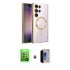 MARSİLYAN™- Galaxy S23 Ultra Kılıf Nova Işık Özel Seri - Siyah Durable Full Glue Curved Hayalet Cam + Raze Metal Kamera Lens - YL