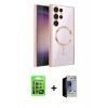 MARSİLYAN™- Galaxy S23 Ultra Kılıf Nova Işık Özel Seri - Siyah Durable Full Glue Curved Hayalet Cam + Raze Metal Kamera Lens - YL