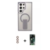 MARSİLYAN™- Galaxy S23 Ultra Kılıf Pusula Doku Koleksiyonu - Siyah 360 Mat Full Body Arka Koruyucu + Metal Kamera Lens - KI