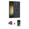 MARSİLYAN™- Galaxy S23 Ultra Kılıf Siluet Doku Özel Seri - Şeffaf 360 Full Body Arka Koruyucu + Valdez Metal Kamera Lens - KI