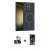 MARSİLYAN™- Galaxy S23 Ultra Kılıf Siluet Doku Özel Seri - Siyah 360 Mat Full Body Arka Koruyucu + PVD Metal Kamera Lens - GD