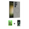 MARSİLYAN™- Galaxy S23 Ultra Kılıf Siluet Doku Özel Seri - Siyah 360 Mat Full Body Arka Koruyucu + Raze Metal Kamera Lens - LA