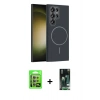 MARSİLYAN™- Galaxy S23 Ultra Kılıf Siluet Doku Özel Seri - Siyah 360 Mat Full Body Arka Koruyucu + Raze Metal Kamera Lens - LA