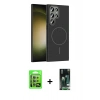 MARSİLYAN™- Galaxy S23 Ultra Kılıf Siluet Doku Özel Seri - Siyah 360 Mat Full Body Arka Koruyucu + Raze Metal Kamera Lens - YL