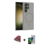 MARSİLYAN™- Galaxy S23 Ultra Kılıf Siluet Doku Özel Seri - Siyah Durable Full Glue Curved Cam + Kırmızı Valdez Metal Kamera Lens