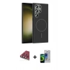 MARSİLYAN™- Galaxy S23 Ultra Kılıf Siluet Doku Özel Seri - Siyah Durable Full Glue Curved Cam + Kırmızı Valdez Metal Kamera Lens