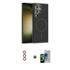 MARSİLYAN™- Galaxy S23 Ultra Kılıf Siluet Doku Özel Seri - Siyah Durable Full Glue Curved Cam + Metal Kamera Lens - KI