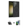 MARSİLYAN™- Galaxy S23 Ultra Kılıf Siluet Doku Özel Seri - Siyah Durable Full Glue Curved Cam + Şeffaf Kamera Lens Koruma Cam