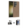 MARSİLYAN™- Galaxy S23 Ultra Kılıf Siluet Doku Özel Seri - Siyah Durable Full Glue Curved Hayalet Cam + PVD Metal Kamera Lens - GD