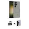 MARSİLYAN™- Galaxy S23 Ultra Kılıf Siluet Doku Özel Seri - Siyah Durable Full Glue Curved Hayalet Cam + PVD Metal Kamera Lens - GD