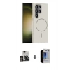 MARSİLYAN™- Galaxy S23 Ultra Kılıf Siluet Doku Özel Seri - Siyah Durable Full Glue Curved Hayalet Cam + PVD Metal Kamera Lens - GD