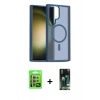 MARSİLYAN™- Galaxy S23 Ultra Kılıf Siluet Minimal Prime - Siyah 360 Mat Full Body Arka Koruyucu + Raze Metal Kamera Lens - LA