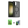 MARSİLYAN™- Galaxy S23 Ultra Kılıf Siluet Minimal Prime - Siyah Durable Full Glue Curved Cam + Gümüş Raze Metal Kamera Lens