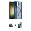 MARSİLYAN™- Galaxy S23 Ultra Kılıf Siluet Minimal Prime - Siyah Durable Full Glue Curved Cam + Kamera Lens Koruma Cam - SF
