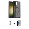 MARSİLYAN™- Galaxy S23 Ultra Kılıf Siluet Minimal Prime - Siyah Durable Full Glue Curved Hayalet Cam + Metal Kamera Lens - KI