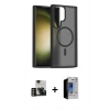 MARSİLYAN™- Galaxy S23 Ultra Kılıf Siluet Minimal Prime - Siyah Durable Full Glue Curved Hayalet Cam + PVD Metal Kamera Lens - GD
