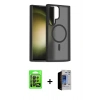 MARSİLYAN™- Galaxy S23 Ultra Kılıf Siluet Minimal Prime - Siyah Durable Full Glue Curved Hayalet Cam + Raze Metal Kamera Lens - SH