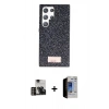 MARSİLYAN™- Galaxy S23 Ultra Kılıf Vadi Klasik Serisi - Siyah Durable Full Glue Curved Hayalet Cam + PVD Metal Kamera Lens - GD