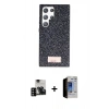 MARSİLYAN™- Galaxy S23 Ultra Kılıf Vadi Klasik Serisi - Siyah Durable Full Glue Curved Hayalet Cam + PVD Metal Kamera Lens - SH