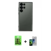 MARSİLYAN™- Galaxy S23 Ultra Kılıf Vadi Minimal - Siyah Durable Full Glue Curved Cam + Raze Metal Kamera Lens - SH