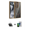 MARSİLYAN™- Galaxy S23 Ultra Kılıf Yadigar Asil Koleksiyonu - Siyah Durable Full Glue Curved Cam + Şeffaf Kamera Lens Koruma Cam