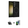 MARSİLYAN™- Galaxy S23 Ultra Kılıf Yankı Form Serisi - Siyah Durable Full Glue Curved Cam + Kamera Lens Koruma Cam - SF
