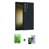 MARSİLYAN™- Galaxy S23 Ultra Kılıf Yankı Form Serisi - Siyah Durable Full Glue Curved Cam + Lila Raze Metal Kamera Lens