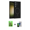 MARSİLYAN™- Galaxy S23 Ultra Kılıf Yankı Form Serisi - Siyah Durable Full Glue Curved Cam + Lila Raze Metal Kamera Lens