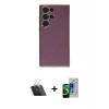 MARSİLYAN™- Galaxy S23 Ultra Kılıf Yankı Serisi - Siyah Durable Full Glue Curved Cam + Kamera Lens Koruma Cam - SF